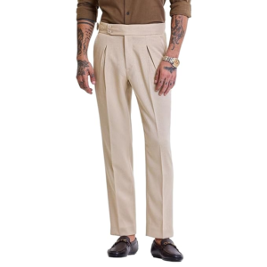 SNITCH Beige Slim Fit Stretch Trousers