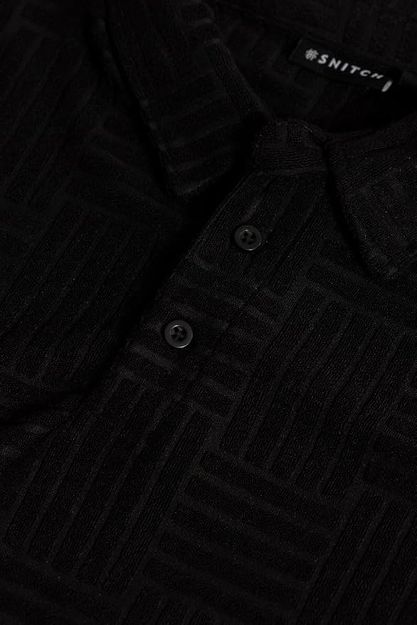 SNITCH Men T-Shirts | Textured Self-Design Slim Fit Polo T-Shirt - Image 6