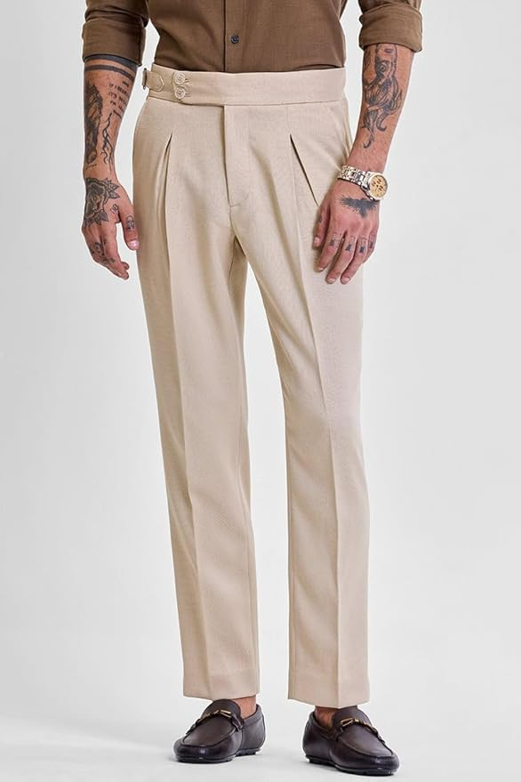 SNITCH Beige Slim Fit Stretch Trousers - Image 4