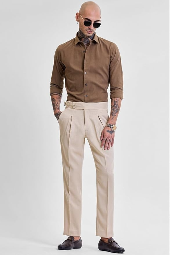 SNITCH Beige Slim Fit Stretch Trousers - Image 3