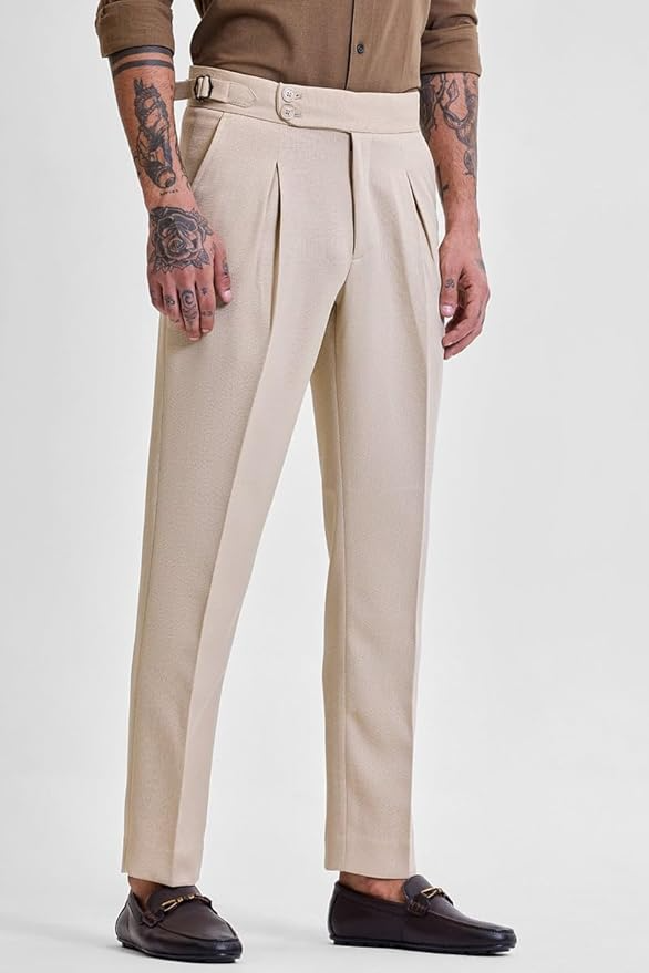 SNITCH Beige Slim Fit Stretch Trousers - Image 2